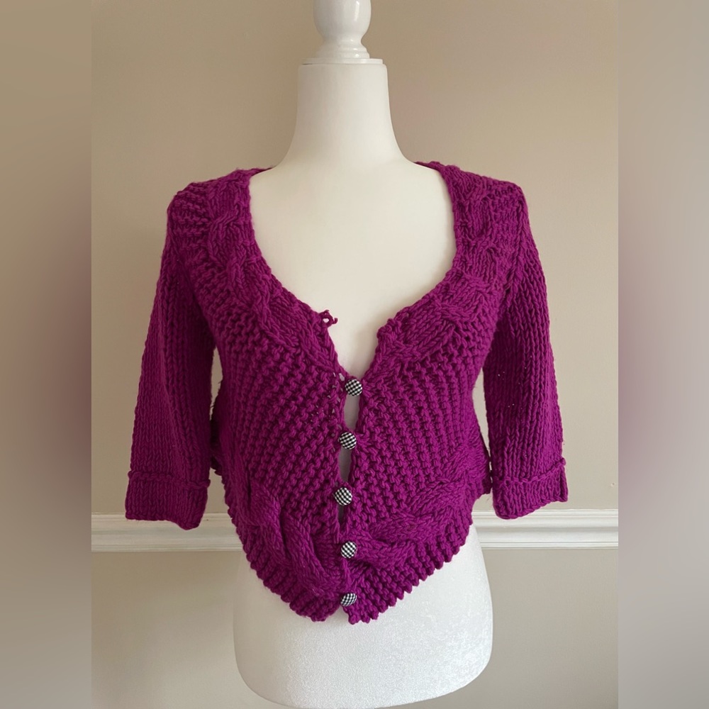 FREE PEOPLE Cardigan Purple Knit Sweater Button Cottagecore Boho Women's Size XS